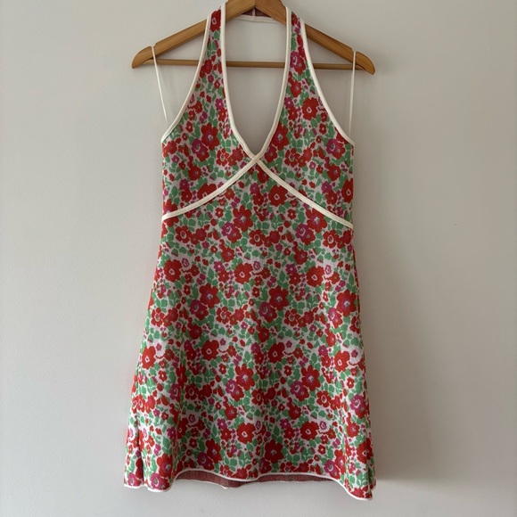 Zara Retro Groovy Floral Knit Halter Open Back Buttoned Barbie Mini Dress - Picture 2 of 6